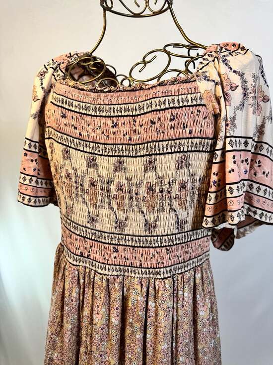 In Loom Border Print Flutter Sleeve Smocked Maxi Dress, Size Medium - Picture 9 of 10